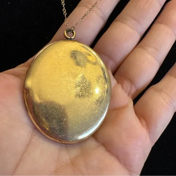 Large Antique D&C Victorian Gold Fill Photo Locket Pendant Necklace Etched Heavy - Picture 13 of 16